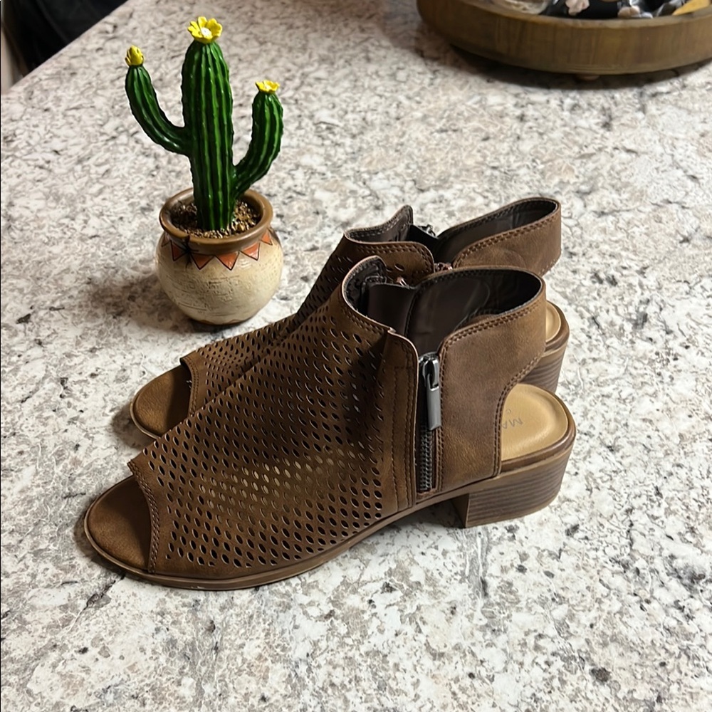Brown Peep-Toe Ankle Boots
